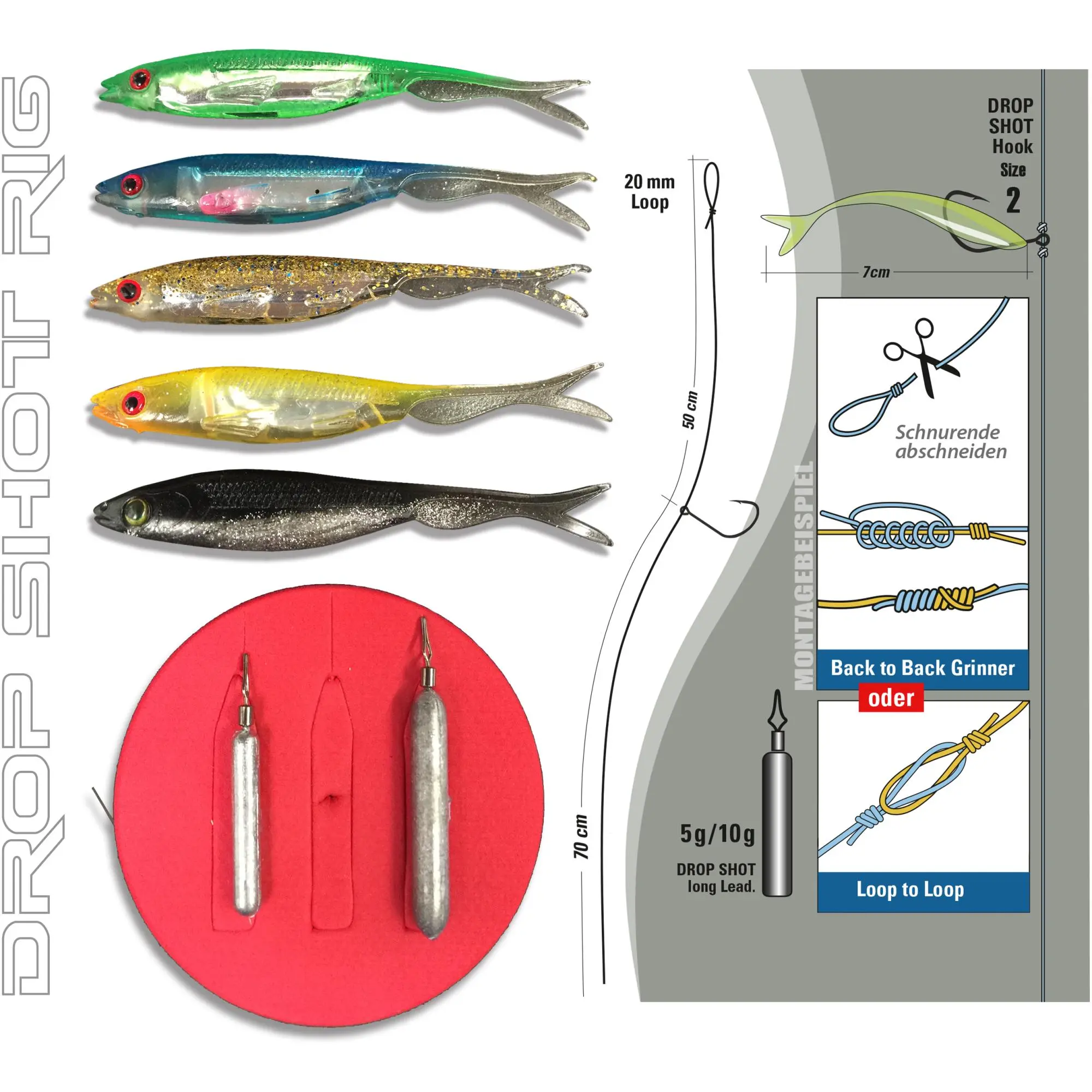 JENZI Drop Shot Finishing Kit, Ready To Fish " 3 JENZI Drop Shot Finishing Kit, Ready To Fish "