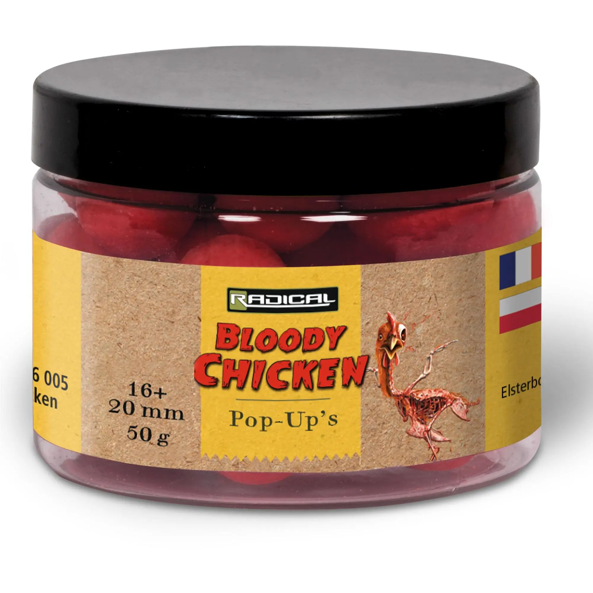 Radical Bloody Chicken Pop Ups Ø 16mm / 20mm Red / Brown 50g 3 Radical Bloody Chicken Pop Ups Ø 16mm / 20mm Red / Brown 50g